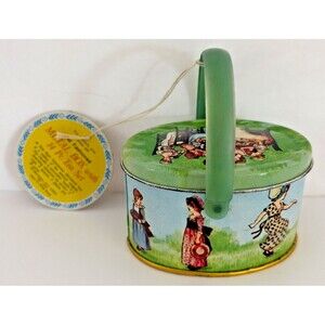 Vintage 1970 B. Shackman & Co Miniature 14 Piece Tea Set Unopened Pkg inside Tin